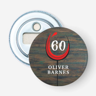 Rustiek Hout Rood Wijnglas 60e Verjaardag Button Flesopener