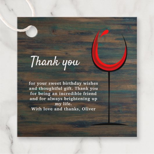 Rustiek Hout Rood Wijnglas 60e Verjaardag Dank u Bedankjes Labels (Voorkant)