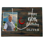 Rustiek Hout Rood Wijnglas 60e verjaardag Foto Groot Cadeauzakje (Voorkant)