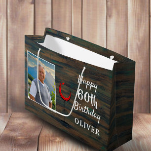 Rustiek Hout Rood Wijnglas 60e verjaardag Foto Groot Cadeauzakje