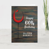 Rustiek Hout Rood Wijnglas 60e Verjaardag Kaart (Voorkant)
