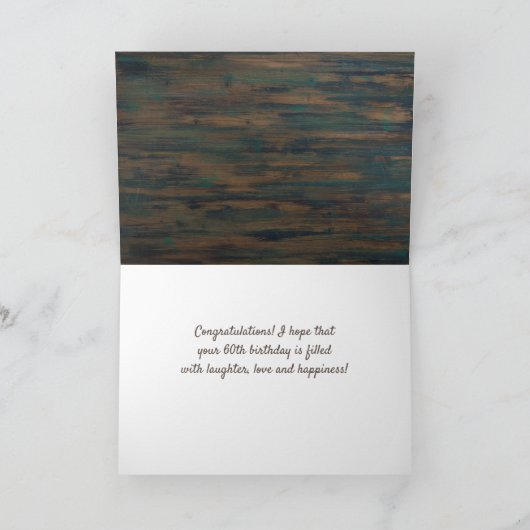 Rustiek Hout Rood Wijnglas 60e Verjaardag Kaart (Binnen)