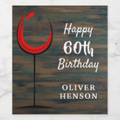 Rustiek Hout Rood Wijnglas 60e Verjaardag Wijn Etiket (Enkel label)