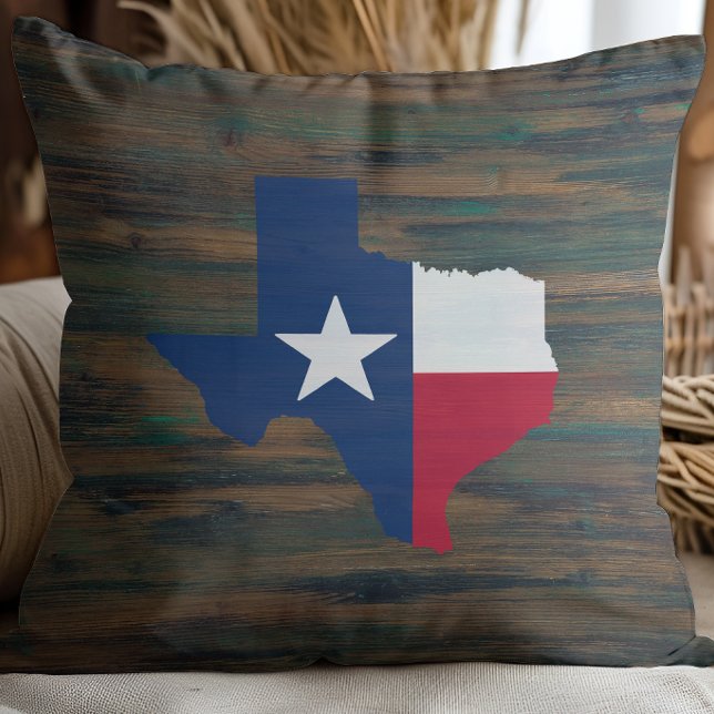 Rustiek Hout Rood Wit Blauw Texas Naam Toevoegen Kussen (Creator heeft geüpload)