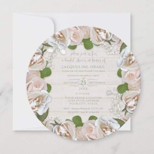 Rustiek Hout Roos Babys Adem Bloemen Ronde Krans Kaart (Voorkant)