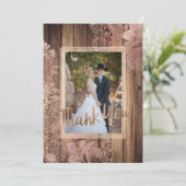 Rustiek Hout Roos Kant Trouwfoto Dank u Bedankkaart (Staand voorkant)
