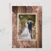 Rustiek Hout Roos Kant Trouwfoto Dank u Bedankkaart (Voorkant / Achterkant)
