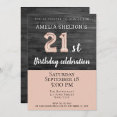 Rustiek Hout Roze Ballon 21ste Verjaardagsfeest Kaart (Voorkant / Achterkant)