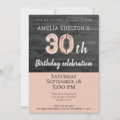 Rustiek Hout Roze Ballon 30e Verjaardagsfeestje Kaart (Voorkant)