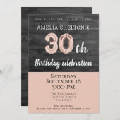 Rustiek Hout Roze Ballon 30e Verjaardagsfeestje Kaart (Voorkant / Achterkant)