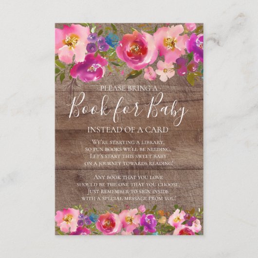 Rustiek Hout Roze Bloemen Baby shower Boek voor Ba Informatiekaartje