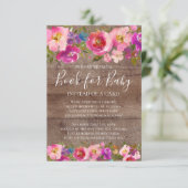 Rustiek Hout Roze Bloemen Baby shower Boek voor Ba Informatiekaartje