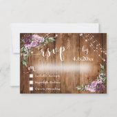 Rustiek Hout, Roze Bloemen & Lichten w / Typografi RSVP Kaartje (Voorkant)