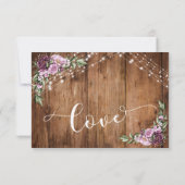 Rustiek Hout, Roze Bloemen & Lichten w / Typografi RSVP Kaartje (Achterkant)