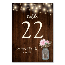 Rustiek Hout Roze Bloemen Mason Jar | Bruiloft Kaart