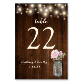 Rustiek Hout Roze Bloemen Mason Jar | Bruiloft Kaart (Achterkant)