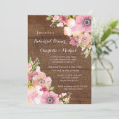 Rustiek Hout Roze Bloemen Repetitie Diner Party Kaart (Staand voorkant)