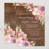 Rustiek Hout Roze Bloemen Repetitie Diner Party Kaart (Voorkant / Achterkant)