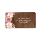 Rustiek Hout Roze Bloemen Retouradres Label (Voorkant)