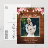 Rustiek Hout Roze Bloemen Save the Date Foto Aankondigingskaart (Voorkant / Achterkant)