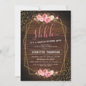 Rustiek Hout Roze Bloemen Verrassing Verjaardagsfe Kaart (Voorkant)