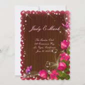 Rustiek Hout Roze Bloemen Vlinder Menu Kaart (Voorkant)