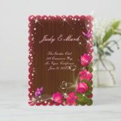 Rustiek Hout Roze Bloemen Vlinder Menu Kaart (Staand voorkant)