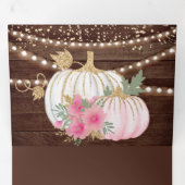 Rustiek Hout Roze Bloemen Wit Pompoen Herfst Bruil Drieluik Uitnodiging (Binnenzijde eerst)