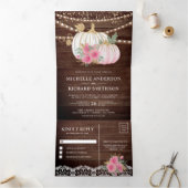 Rustiek Hout Roze Bloemen Wit Pompoen Herfst Bruil Drieluik Uitnodiging (Binnen)