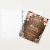 Rustiek hout roze bloemensnijllichten kanten bruil planner (Display)