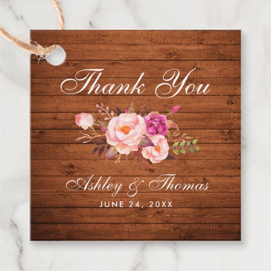 Rustiek hout roze blush bloemenbruiloft dank u bedankjes labels (Voorkant)
