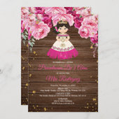 Rustiek hout roze Fuschia Presentación de Tres Año Kaart (Voorkant / Achterkant)