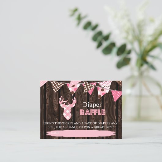 Rustiek hout roze geruite herten luier raffel tick informatiekaartje (Staand voorkant)