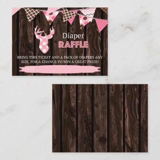 Rustiek hout roze geruite herten luier raffel tick informatiekaartje (Voorkant / Achterkant)