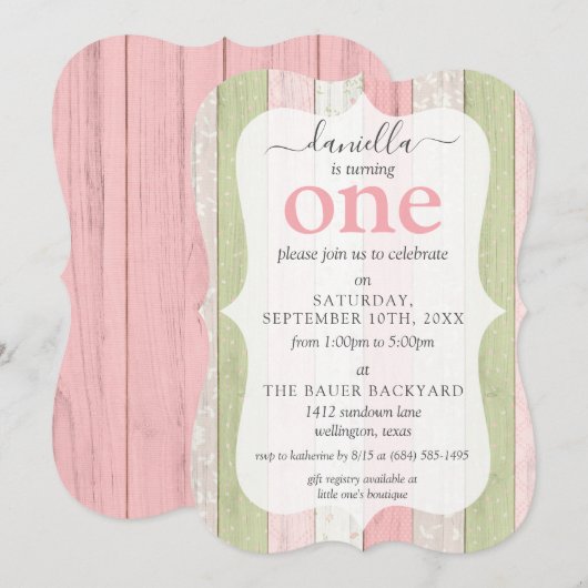 Rustiek Hout Roze & Groen Custom Age Verjaardagsfe Kaart (Voorkant / Achterkant)