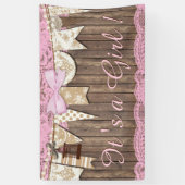 Rustiek Hout Roze Kant Meisje Baby shower Spandoek (Verticaal)