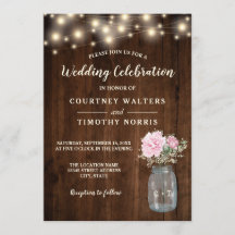 Rustiek Hout Roze Pioen Bloemen Mason Jar | Bruilo