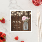 Rustiek Hout Roze Pioen Bloemen Mason Jar | Bruilo Servet (Insitu)