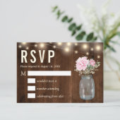 Rustiek Hout Roze Pioen Bloemen Mason | RSVP-kaart Kaart (Staand voorkant)
