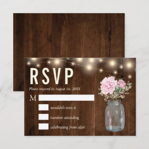 Rustiek Hout Roze Pioen Bloemen Mason RSVP-kaart Kaart