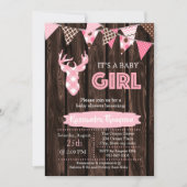 Rustiek Hout Roze Plaid Herten Baby shower Invitat Kaart (Voorkant)