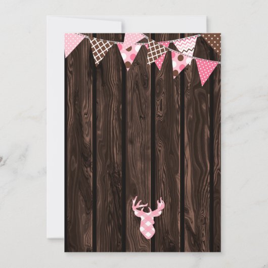 Rustiek Hout Roze Plaid Herten Baby shower Invitat Kaart (Achterkant)
