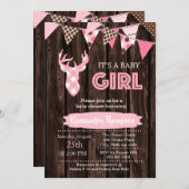 Rustiek Hout Roze Plaid Herten Baby shower Invitat Kaart (Voorkant / Achterkant)