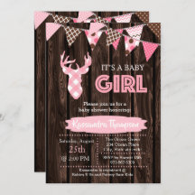 Rustiek Hout Roze Plaid Herten Baby shower Invitat