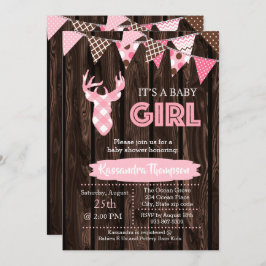 Rustiek Hout Roze Plaid Herten Baby shower Invitat Kaart