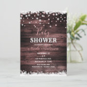 Rustiek Hout Roze Rose Goud Winter Snow Baby showe Kaart (Staand voorkant)