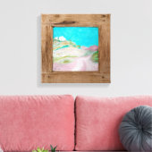Rustiek hout roze turquoise landschap canvas print (Insitu (Woonkamer))