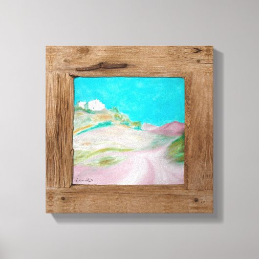 Rustiek hout roze turquoise landschap canvas print (Voorkant)