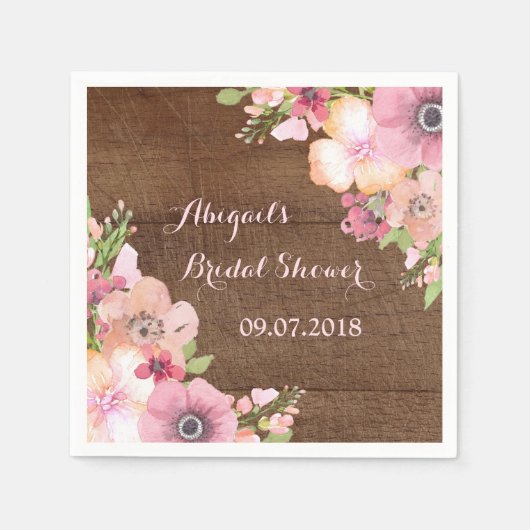 Rustiek Hout Roze Waterverf Vrijgezellenfeest serv Servet (Voorkant)