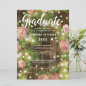 Rustiek Hout Rozen Bloemen String Lights Afstudere Aankondiging (Staand voorkant)